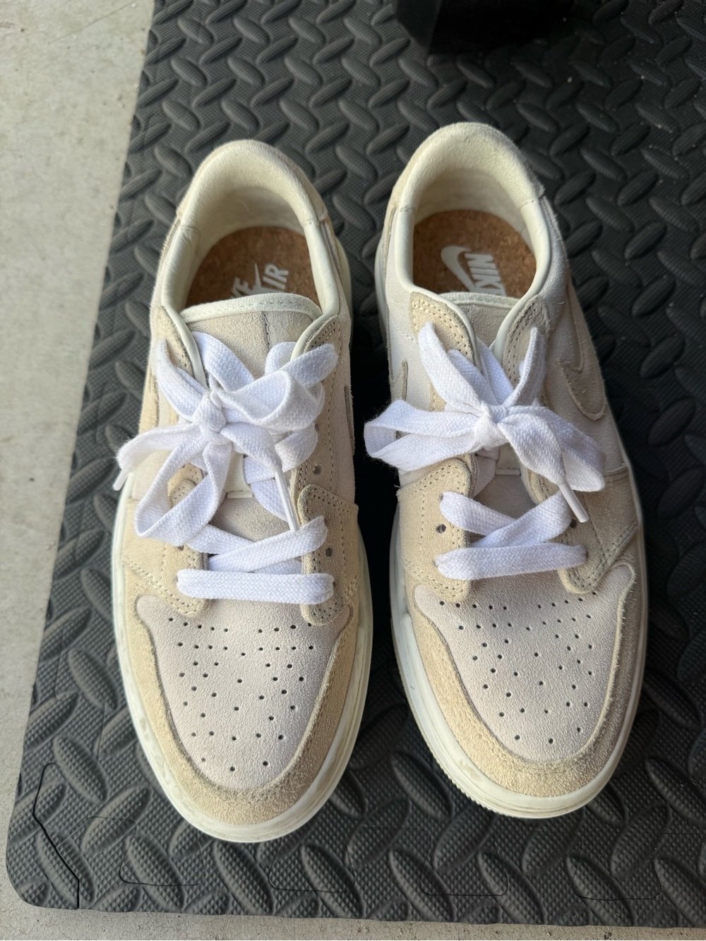 Nike Air Jordan Beige and White Suede Low-Top Sneakers